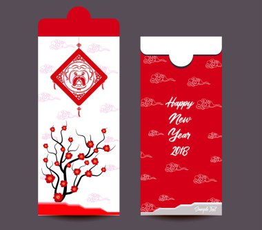 Çin yeni yılı kırmızı zarf düz simgesi, 2018 köpek yılı