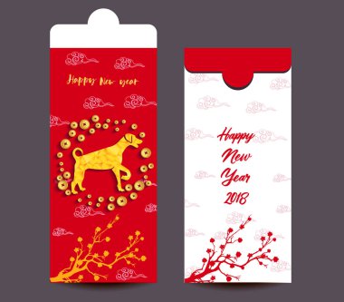 Çin yeni yılı kırmızı zarf düz simgesi, 2018 köpek yılı