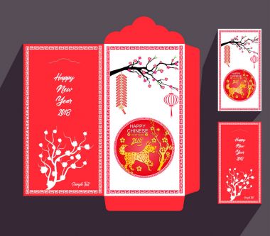 Çin yeni yılı kırmızı zarf düz simgesi, 2018 köpek yılı