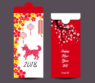 Çin yeni yılı kırmızı zarf düz simgesi, 2018 köpek yılı