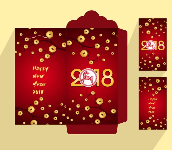 Ano novo chinês envelope vermelho ícone plano, ano do cão 2018 — Vetor de Stock