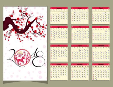 Lunar calendar, Chinese calendar for happy New Year 2018 year of the dog. clipart