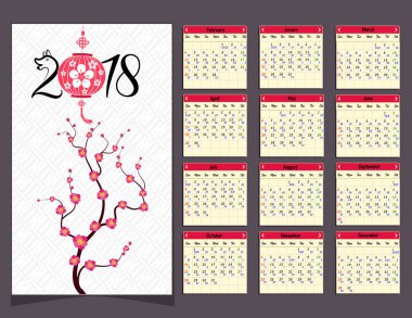 Ay takvimi, Çin takvimi için mutlu yeni yıl 2018 yıl köpek.