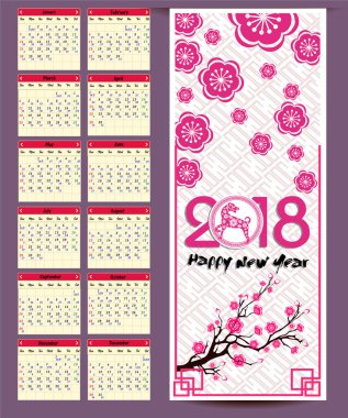 Ay takvimi, Çin takvimi için mutlu yeni yıl 2018 yıl köpek.