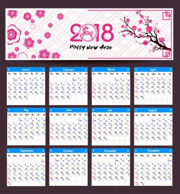 Ay takvimi, Çin takvimi için mutlu yeni yıl 2018 yıl köpek.