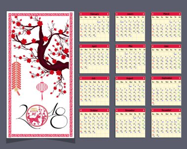 Ay takvimi, Çin takvimi için mutlu yeni yıl 2018 yıl köpek.