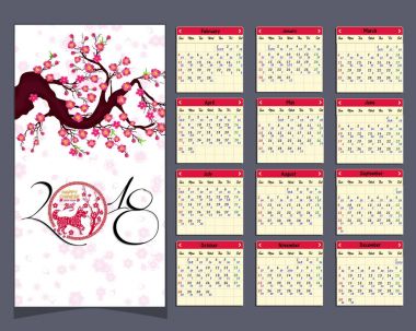 Ay takvimi, Çin takvimi için mutlu yeni yıl 2018 yıl köpek.