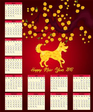 Ay takvimi, Çin takvimi için mutlu yeni yıl 2018 yıl köpek.