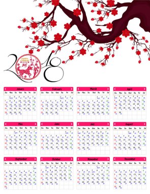 Ay takvimi, Çin takvimi için mutlu yeni yıl 2018 yıl köpek.