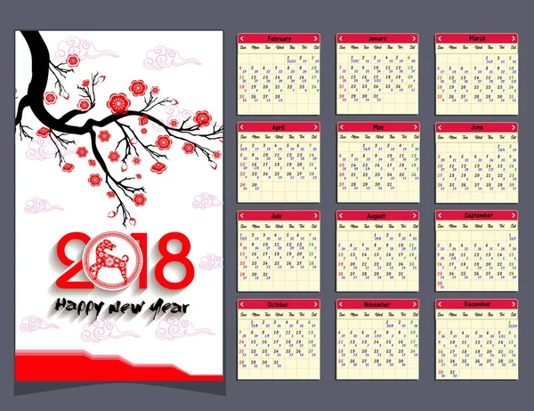 Calendario lunar, calendario chino para feliz año nuevo 2018 año del perro . — Archivo Imágenes Vectoriales