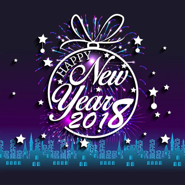 Happy New Year 2018 met vuurwerk achtergrond — Stockvector