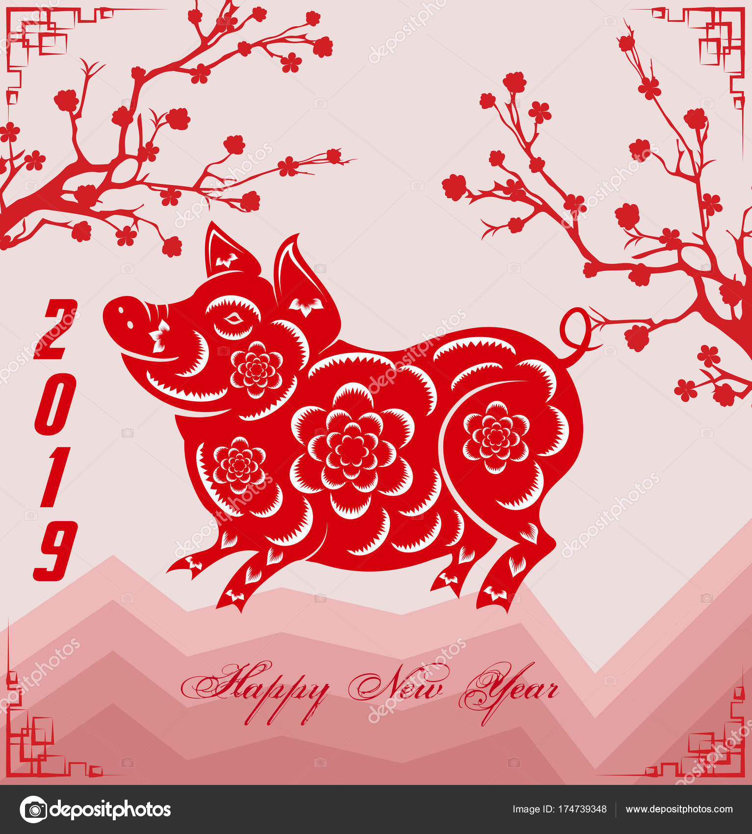 Happy Chinese New Year 19 Year Of The Pig Lunar New Year Vector Image By C Tieulong Vector Stock Happy Chinese New Year 19 Year Of The Pig Lunar New Year Vector Image By C Tieulong Vector Stock