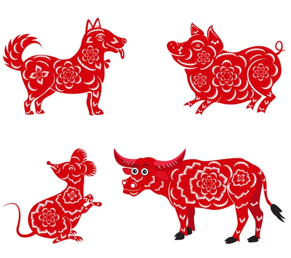Mutlu Çin yeni yıl 2018, 2019, 2020, 2021. Köpek, domuz, fare, manda