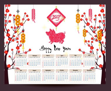 Mutlu yeni yıl domuzun 2019 yıl için takvim 2019 Çince takvim.