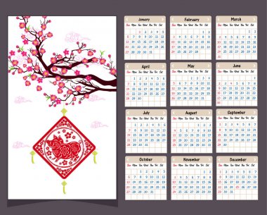 Mutlu yeni yıl domuzun 2019 yıl için takvim 2019 Çince takvim.