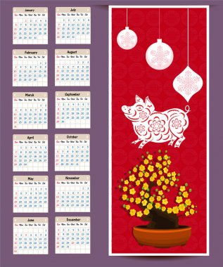 Mutlu yeni yıl domuzun 2019 yıl için takvim 2019 Çince takvim.