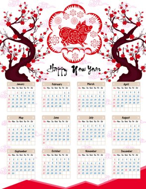 Mutlu yeni yıl domuzun 2019 yıl için takvim 2019 Çince takvim.