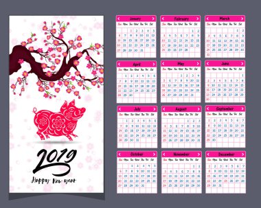 Mutlu yeni yıl domuzun 2019 yıl için takvim 2019 Çince takvim.