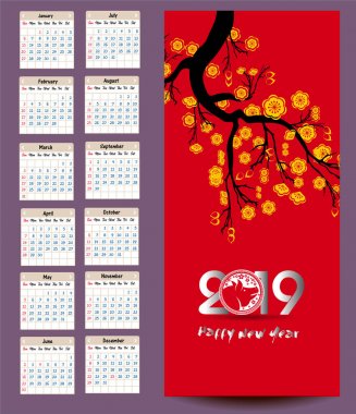 Mutlu yeni yıl domuzun 2019 yıl için takvim 2019 Çince takvim.