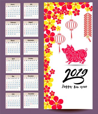 Mutlu yeni yıl domuzun 2019 yıl için takvim 2019 Çince takvim.