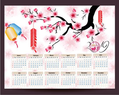 Mutlu yeni yıl domuzun 2019 yıl için takvim 2019 Çince takvim.