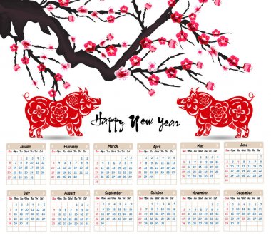 Mutlu yeni yıl domuzun 2019 yıl için takvim 2019 Çince takvim.