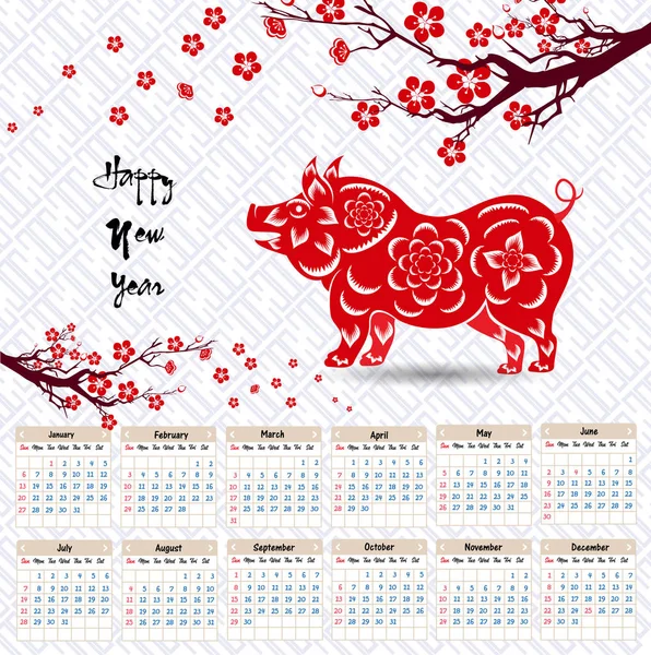 Mutlu yeni yıl domuzun 2019 yıl için takvim 2019 Çince takvim.