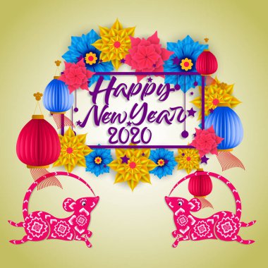 Mutlu Çin Yeni Yılı 2020 Fare yılının renkli çiçekleriyle. 