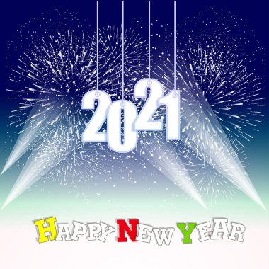 Havai fişek geçmişi olan 2021 yılınız kutlu olsun. Tatil için havai fişek gösterisi renkli.
