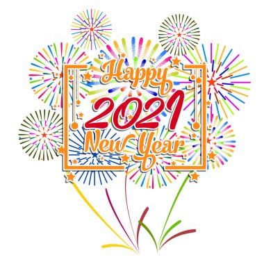 Havai fişek geçmişi olan 2021 yılınız kutlu olsun. Tatil için havai fişek gösterisi renkli.