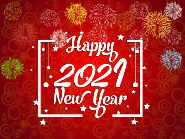 Havai fişek geçmişi olan 2021 yılınız kutlu olsun. Tatil için havai fişek gösterisi renkli.