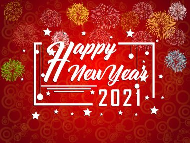 Havai fişek geçmişi olan 2021 yılınız kutlu olsun. Tatil için havai fişek gösterisi renkli.