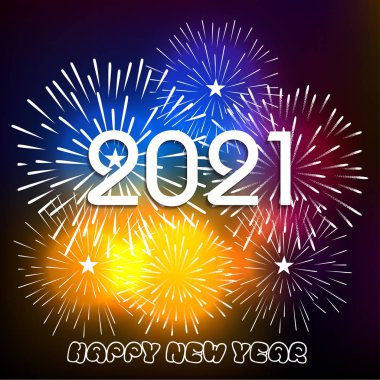 Havai fişek geçmişi olan 2021 yılınız kutlu olsun. Tatil için havai fişek gösterisi renkli.