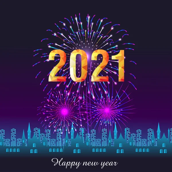 Bonne Année 2021 Avec Fond Feu Artifice Affichage Feu Artifice — Image vectorielle