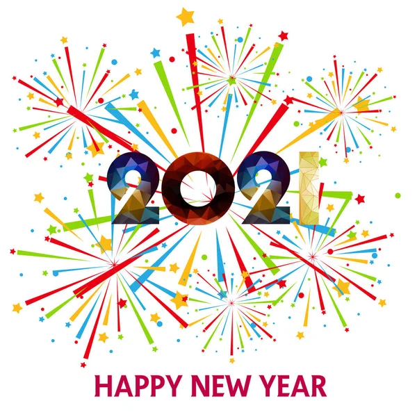 Šťastný Nový Rok 2021 Ohňostrojem Pozadí Zobrazení Ohňostroje Barevné Pro — Stockový vektor