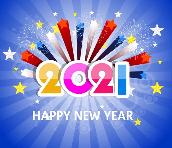 Felice Anno Nuovo 2021 Con Sfondo Fuochi Artificio Spettacolo Fuochi — Vettoriale Stock