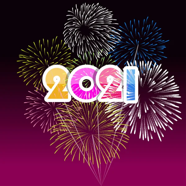 Feliz Año Nuevo 2021 Con Fondo Fuegos Artificiales Exhibición Fuegos — Vector de stock