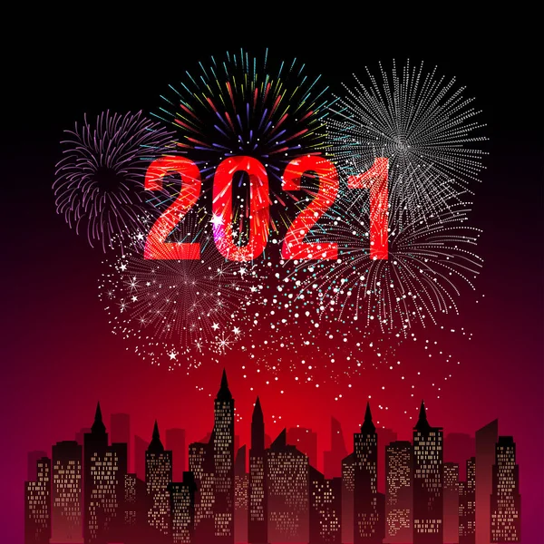 Frohes Neues Jahr 2021 Mit Feuerwerk Hintergrund Farbenfrohes Feuerwerk Zum — Stockvektor