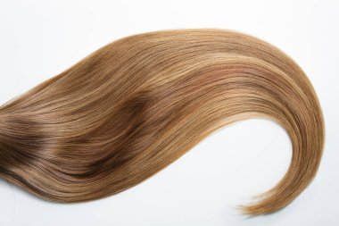 Beyaz arka planda doğal kahverengi saçlar.