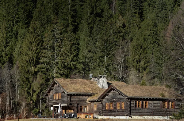 Maison en bois avec toit de chaume à Chamonix, France — Photo