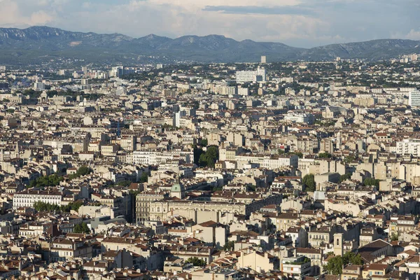 Beautiful aerial view of Marseille shot at sunset