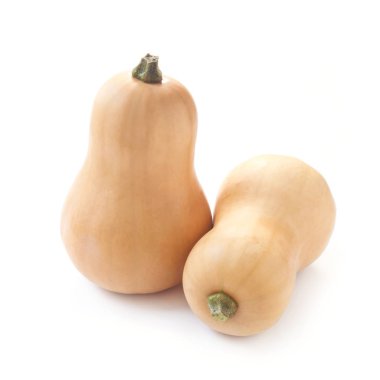 Beyaz üzerine izole edilmiş Butternut Squash 'ın yakın plan çekimi.