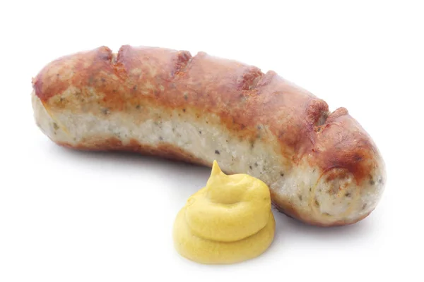 Bratwurst Mustard Isolated White — стокове фото