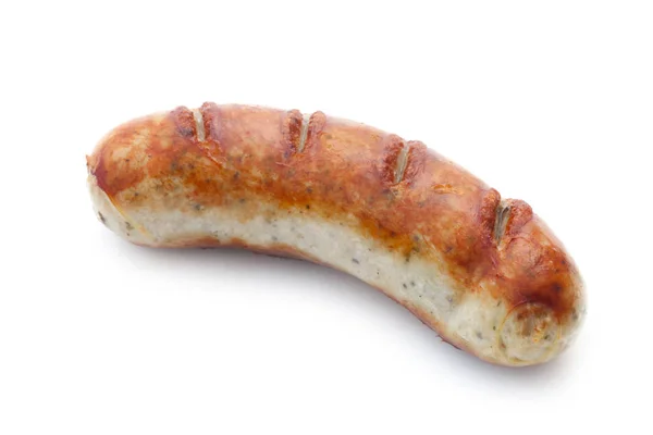 Gros Plan Fried Bratwurst Isolé Sur Blanc — Photo