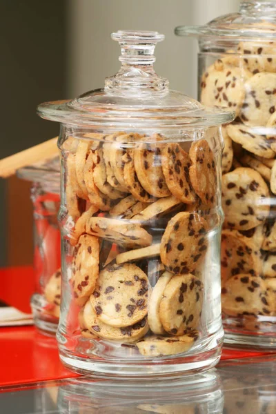 Biscuits Maison Aux Pépites Chocolat Dans Pot Verre — Photo