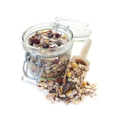 Müsli In Jar 'ın yakın çekim görüntüsü.