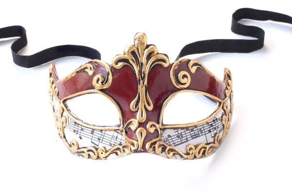 Karneval Röd Och Guld Mask Isolerad Vit — Stockfoto