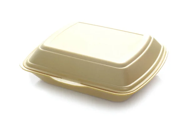 Close Caixa Almoço Dourado Fundo Branco — Fotografia de Stock