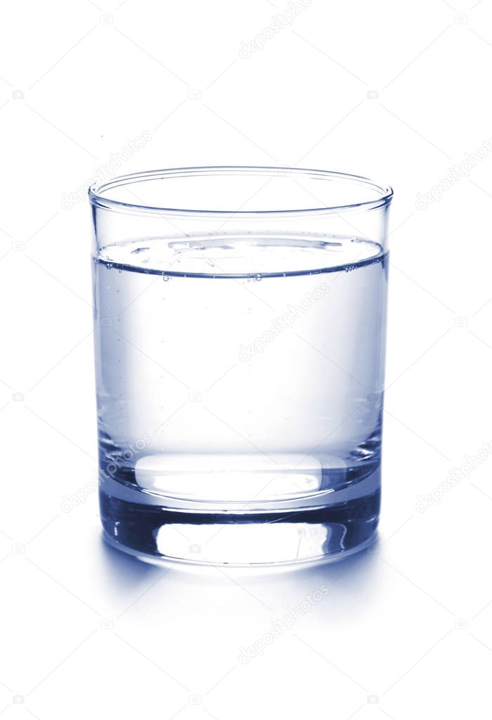 close-up shot of glass of water on a white background