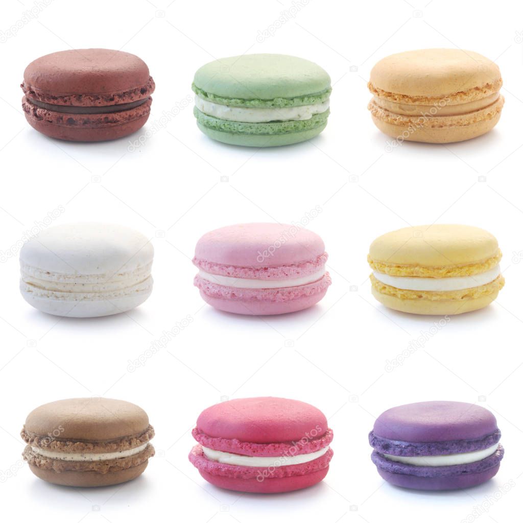 set of colorful macaroons isolated on white